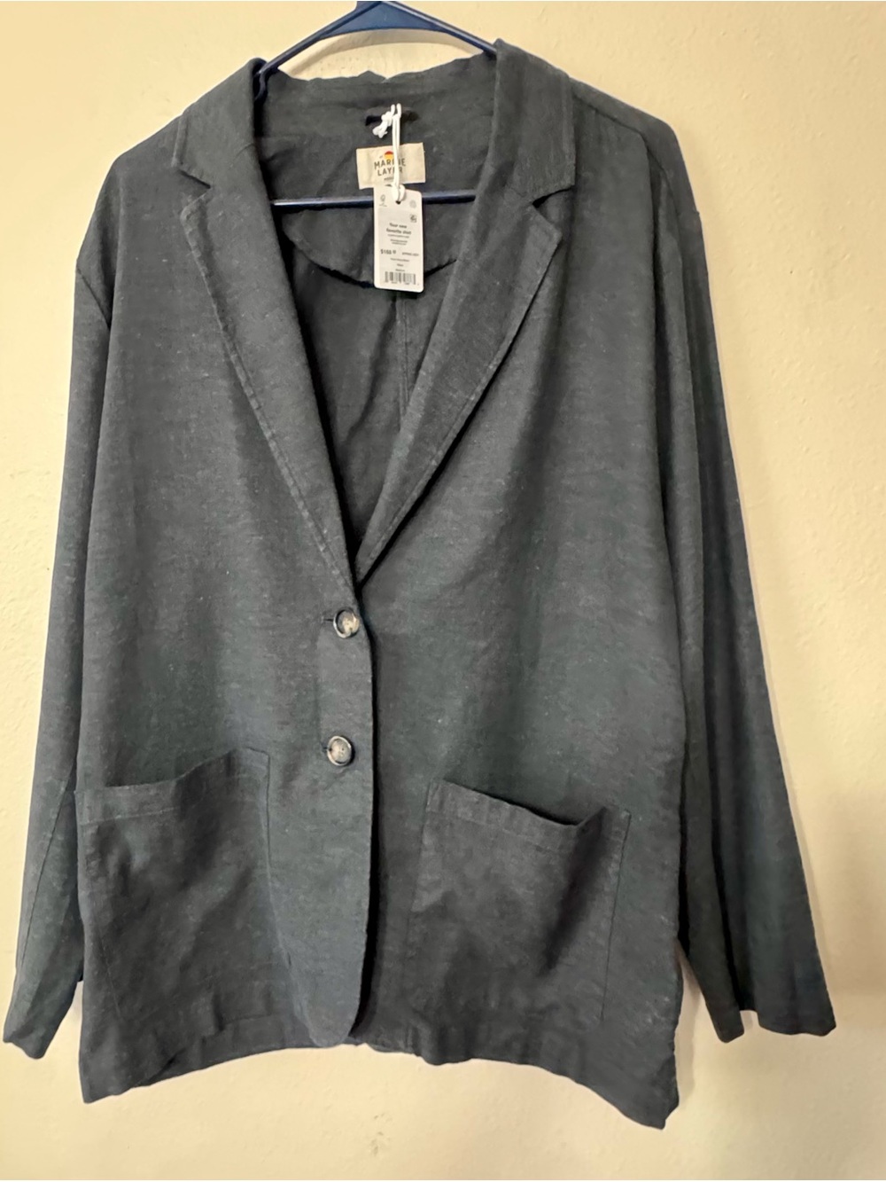 Marine Layer Flora Hemp Blazer Navy Size M NWT $168 MSRP - Picture 2 of 6